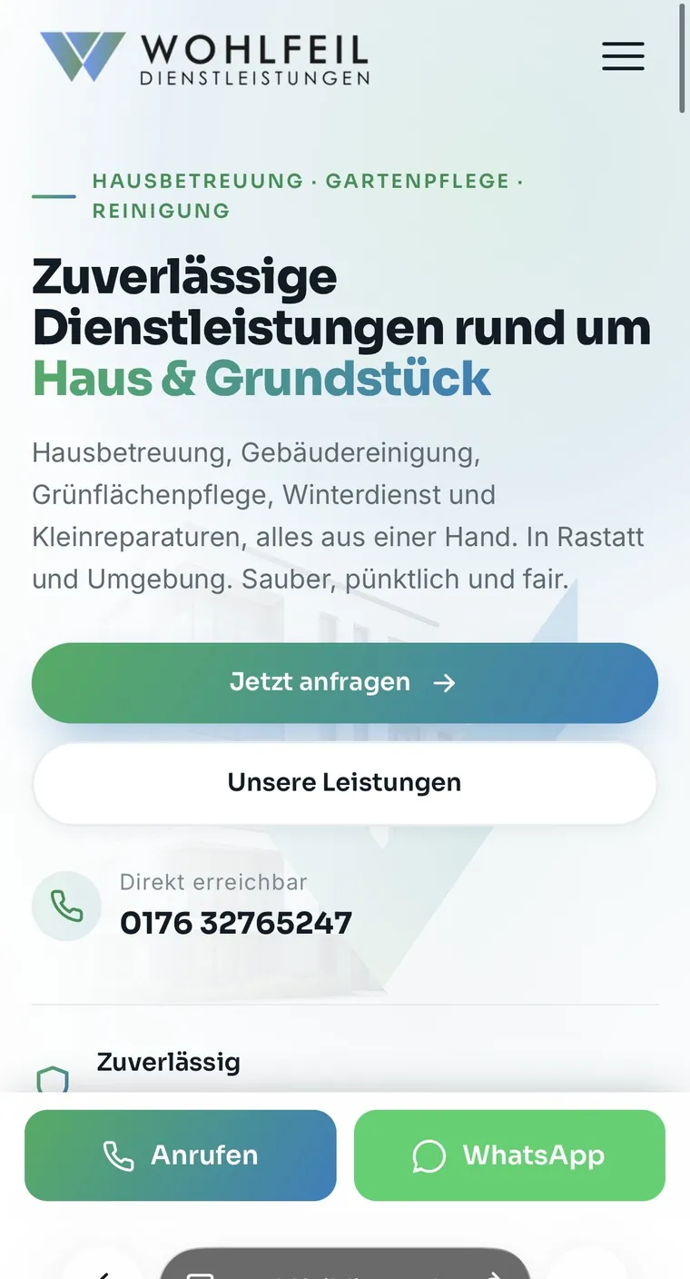 Website Wohlfeil Dienstleistungen