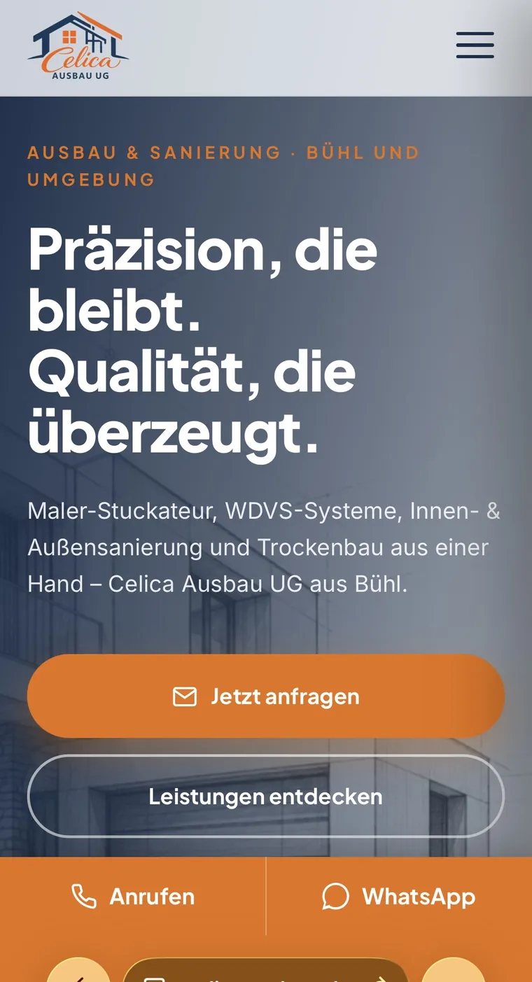Mobile Ansicht der Website von Celica Ausbau