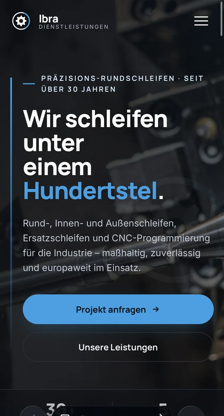 Mobile Ansicht der Website von Ibra Dienstleistungen
