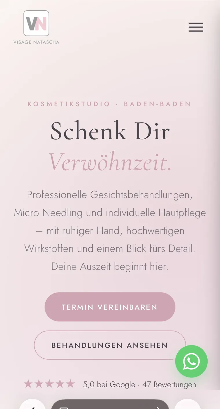 Mobile Ansicht der Website von Visage Natascha